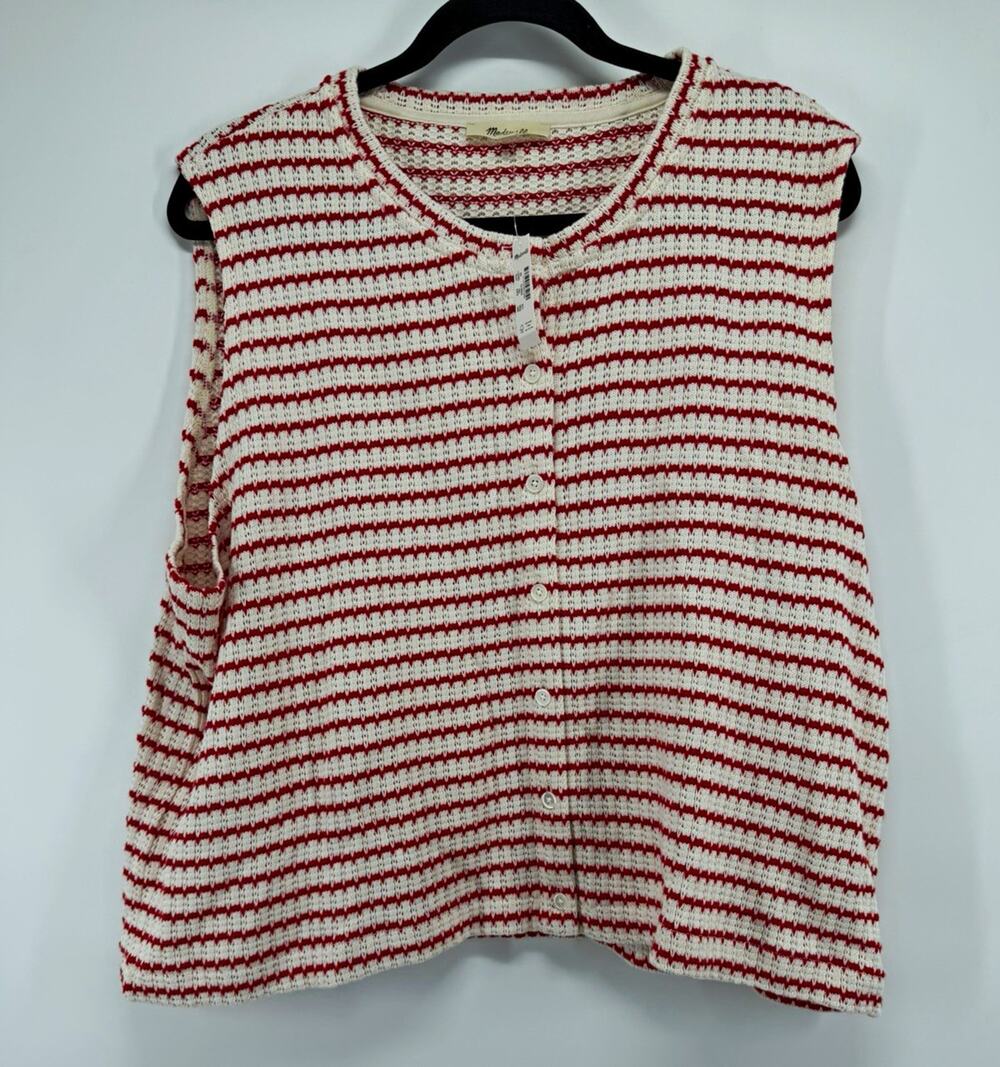 Madewell Striped V-Neck Textured Knit Button Front Shell Top Plus 2X NWT